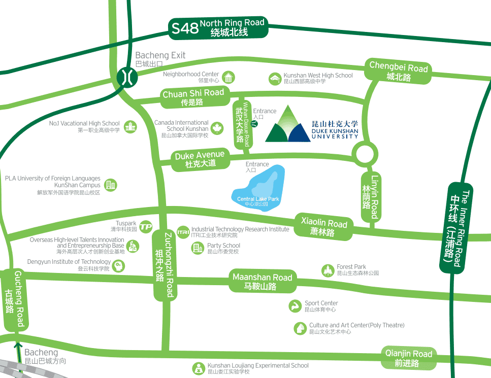 Campus location map showing Duke Kunshan University and surrounding roads